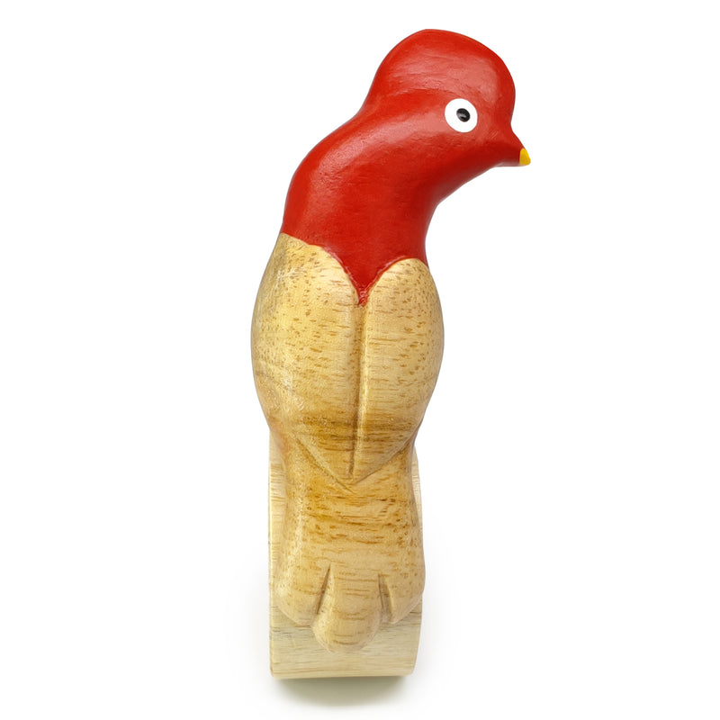 ANILLO DE SERVILLETA DECORATIVO - Gallito de las rocas andino - Madera tallada y pintada a mano