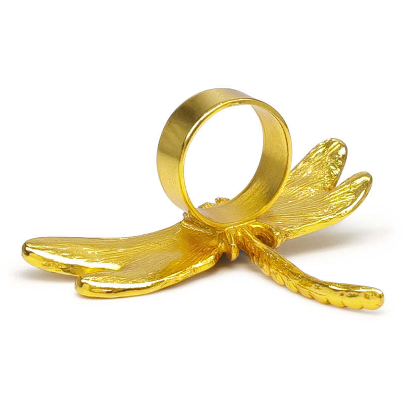 ANILLO LIBÉLULA - Hecho a mano - Bañado en oro de 24 quilates