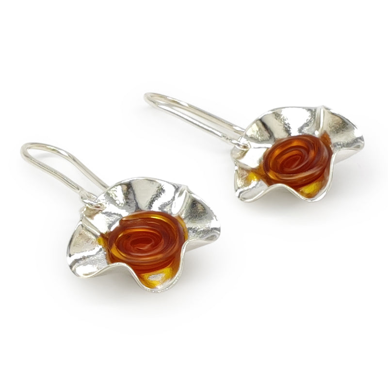 PENDIENTES ECOFLOR - Hechos a mano - Plata de ley 925 - Plástico reciclado de los revestimientos de las tapas de botellas