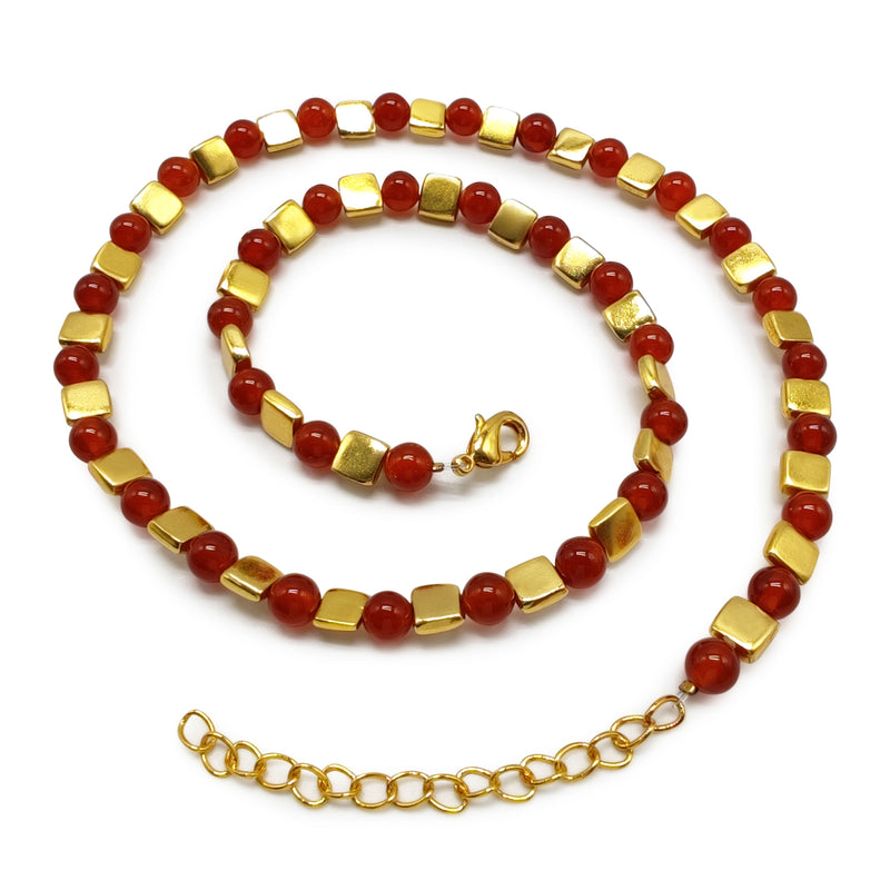 COLLAR DORA - Hecho a mano - Bañado en oro de 24 quilates - Ágatas