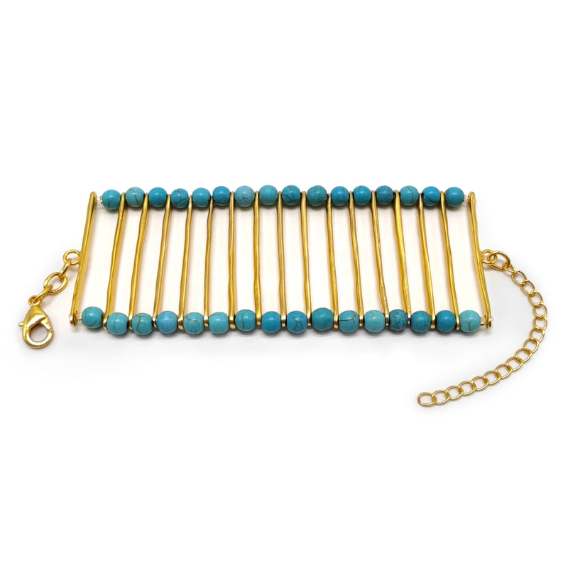 BRAZALETE ELEGANCIA - Hecho a mano - Bañado en oro de 24 quilates - Turquesas