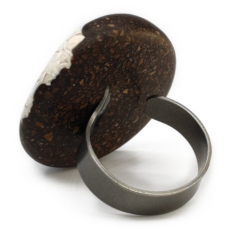 ANILLO CAFECITA - Hecho a mano - Ajustable - Posos de café, cáscaras de huevo trituradas