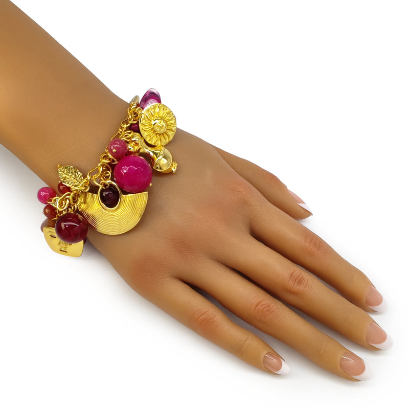 BRAZALETE ENCANTO - Hecho a mano - Bañado en oro de 24 quilates - Ágatas, nácar