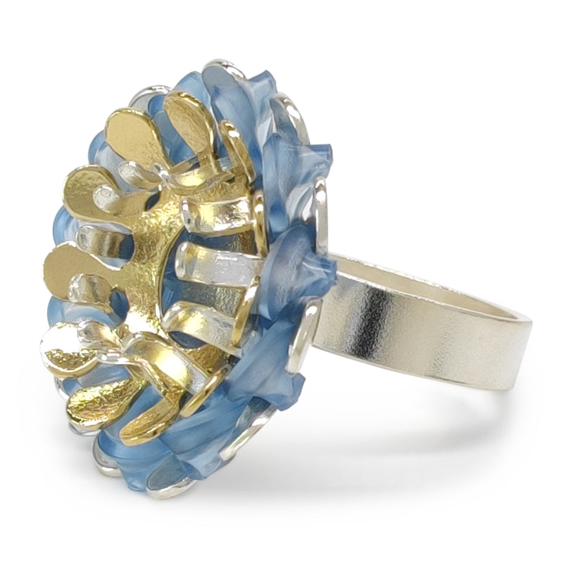 ANILLO ECOSOL - Hecho a mano - Ajustable - Plata de ley 925 y baño en oro de 24K - Plástico reciclado de los revestimientos de las tapas de botellas