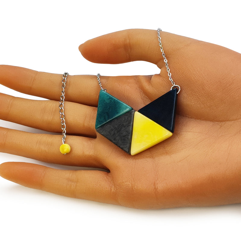COLLAR LOZANGO - Hecho a mano - Acero inoxidable - Tagua (marfil vegetal)