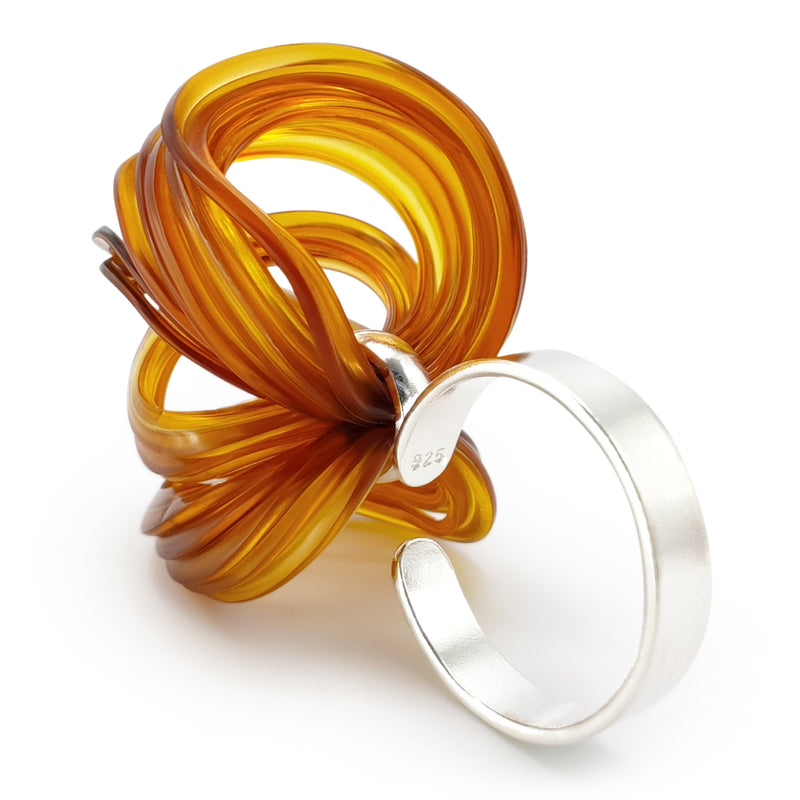 ANILLO ECOBLOOM - Hecho a mano - Ajustable - Plata de ley 925 - Plástico reciclado de los revestimientos de las tapas de botellas