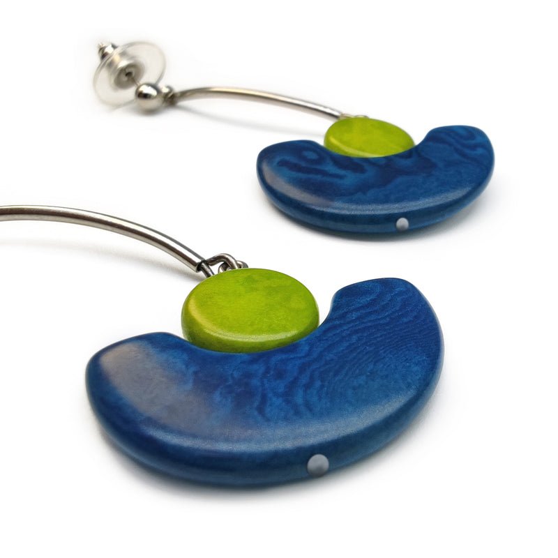 PENDIENTES LUNA - Hechos a mano - Acero inoxidable - Tagua (marfil vegetal)