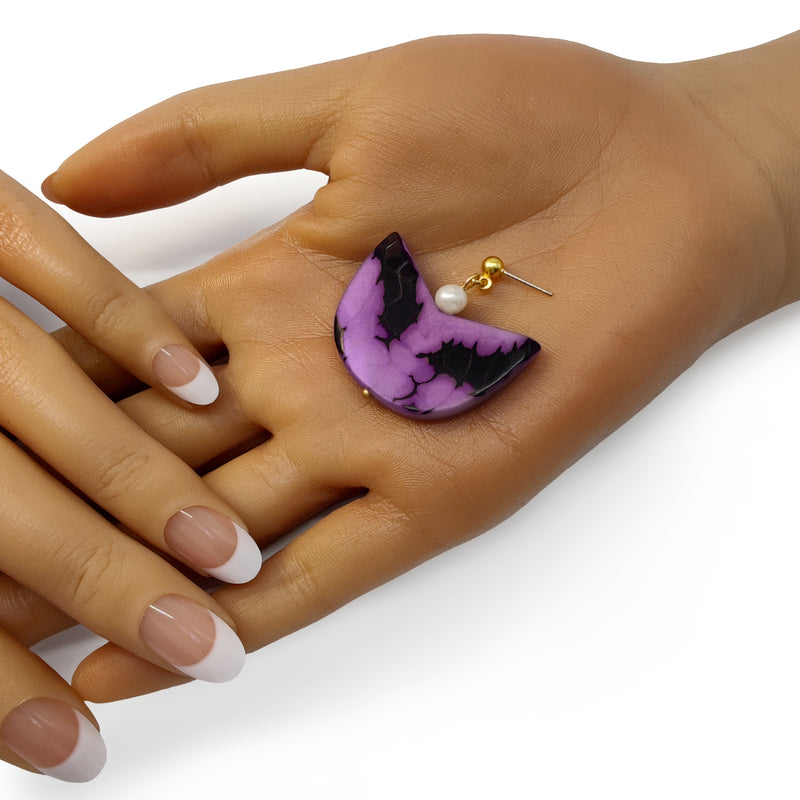 PENDIENTES PALMA - Hechos a mano - Bañados en oro de 24 quilates - Tagua (marfil vegetal), perlas cultivadas