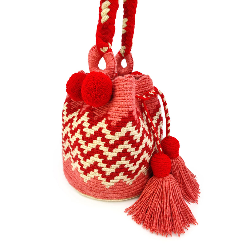 BOLSO WAYUU PALOMINO - Tamaño MINI - Tejido manualmente a ganchillo por mujeres de la comunidad indígena Wayuu en La Guajira (Colombia)