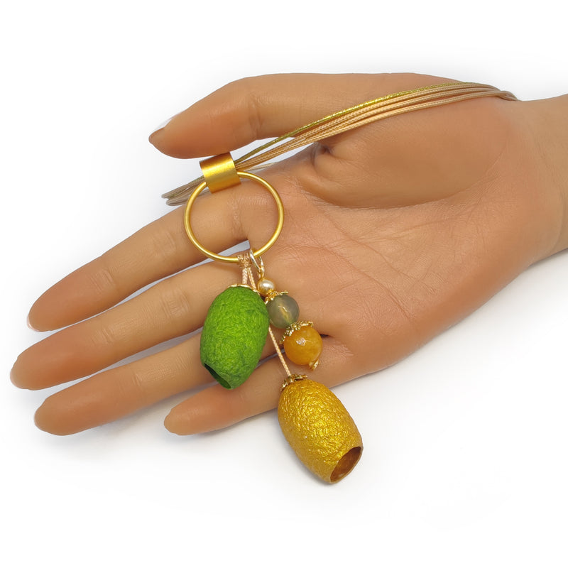 COLLAR COCOON SILKE - Hecho a mano - Bañado en oro de 24 quilates - Cordones de seda sintética, ágata, capullos de seda
