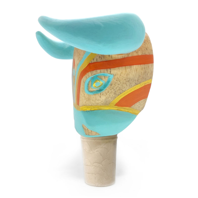 TAPÓN DECORATIVO PARA BOTELLAS - El toro del carnaval - Madera tallada y pintada a mano