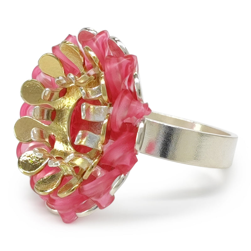 ANILLO ECOSOL - Hecho a mano - Ajustable - Plata de ley 925 y baño en oro de 24K - Plástico reciclado de los revestimientos de las tapas de botellas