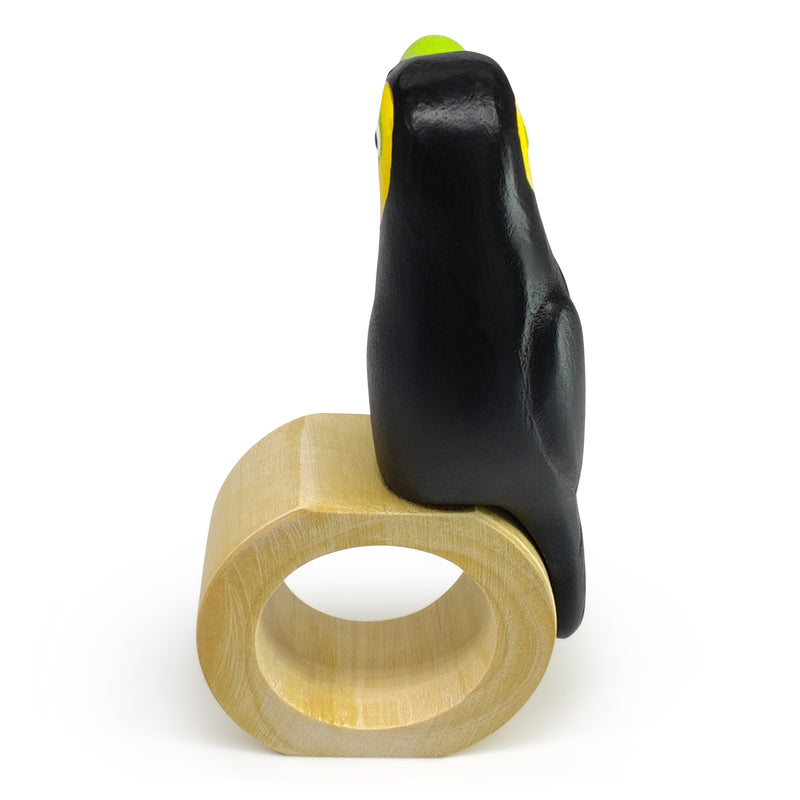 ANILLO DE SERVILLETA DECORATIVO - Tucán - Madera tallada y pintada a mano