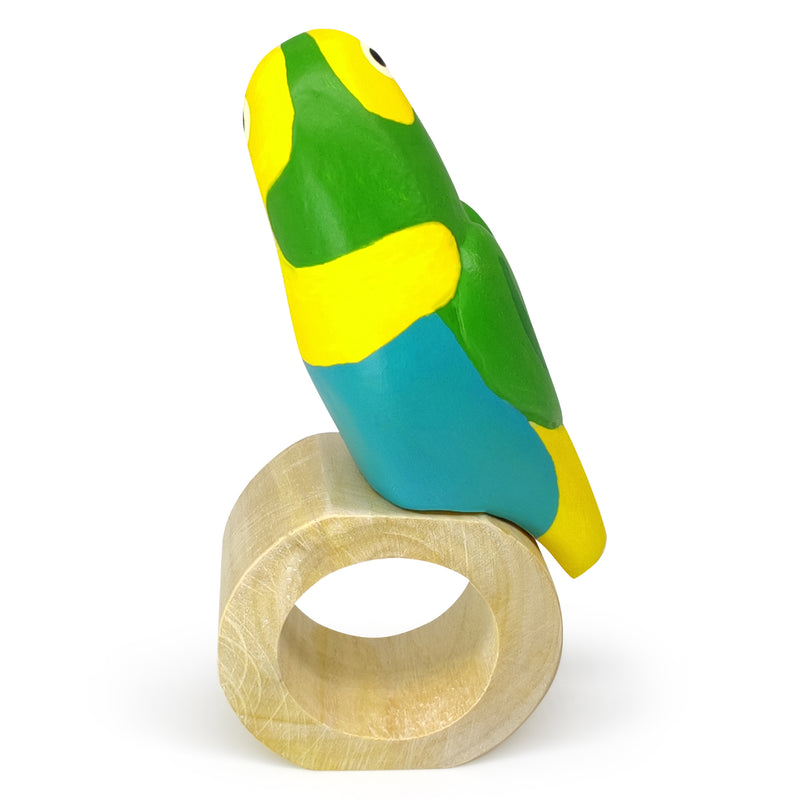 ANILLO DE SERVILLETA DECORATIVO - Tangara multicolor - Madera tallada y pintada a mano