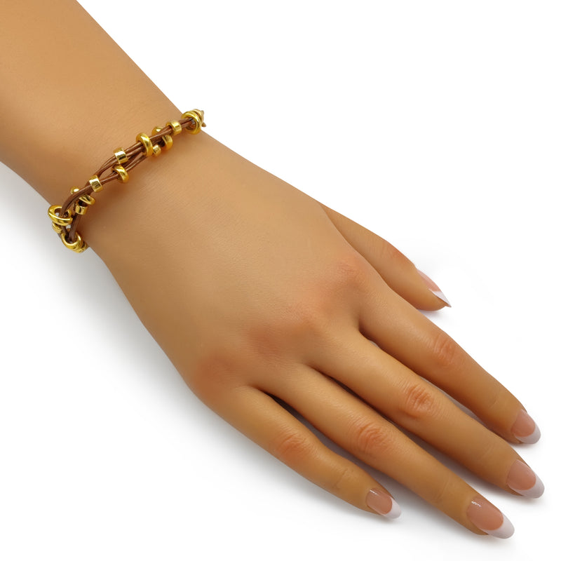 PULSERA LÚMEN - Hecha a mano - Bañada en oro de 24 quilates - Cuero