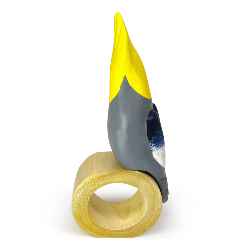 ANILLO DE SERVILLETA DECORATIVO - Cacatúa - Madera tallada y pintada a mano