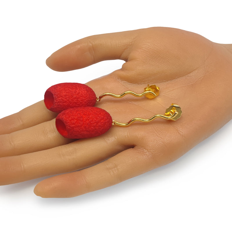 PENDIENTES COCOON ECHO - Hechos a mano - Bañados en oro de 24 quilates - Capullos de seda