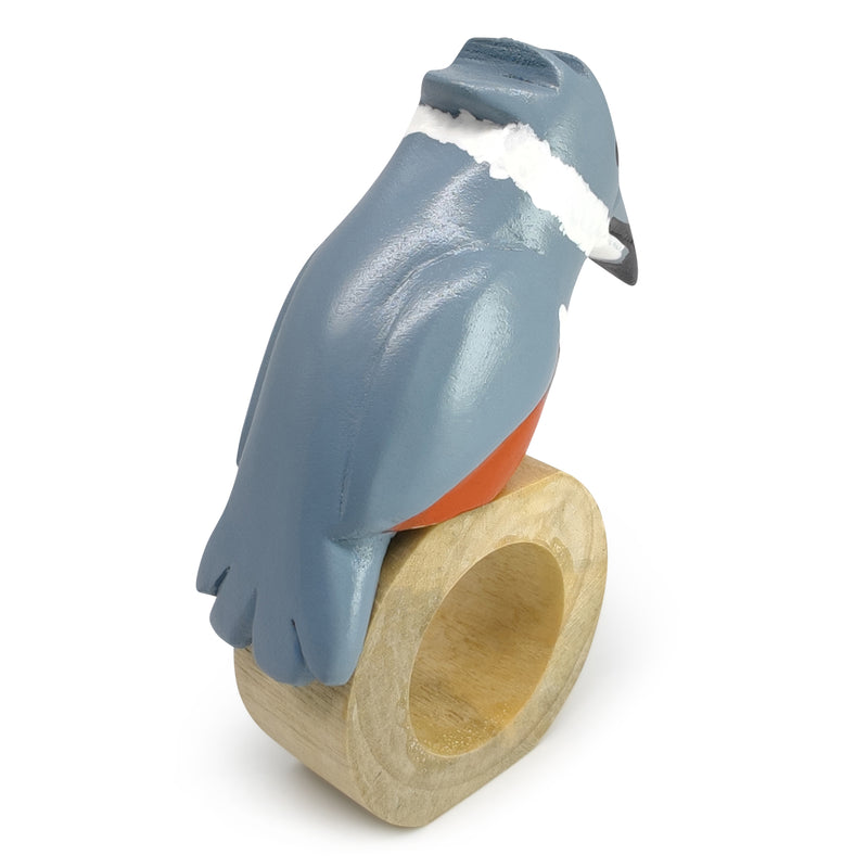 ANILLO DE SERVILLETA DECORATIVO - Martín pescador - Madera tallada y pintada a mano