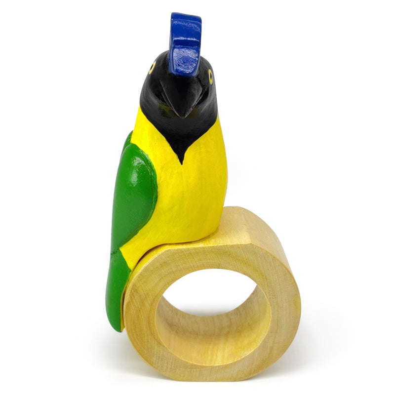 ANILLO DE SERVILLETA DECORATIVO - Arrendajo verde - Madera tallada y pintada a mano