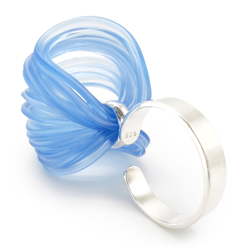ANILLO ECOBLOOM - Hecho a mano - Ajustable - Plata de ley 925 - Plástico reciclado de los revestimientos de las tapas de botellas