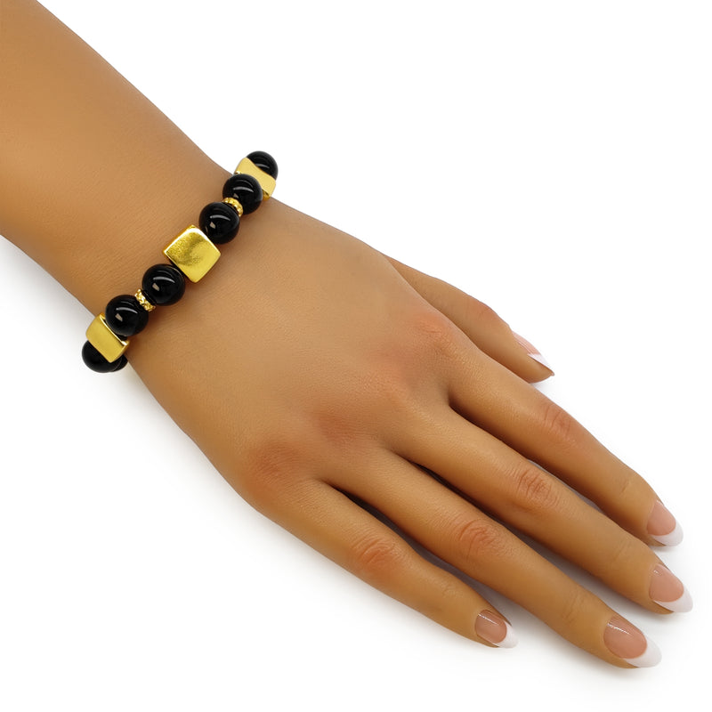 PULSERA QUIMBAYA - Hecha a mano - Bañada en oro de 24 quilates - Ónix