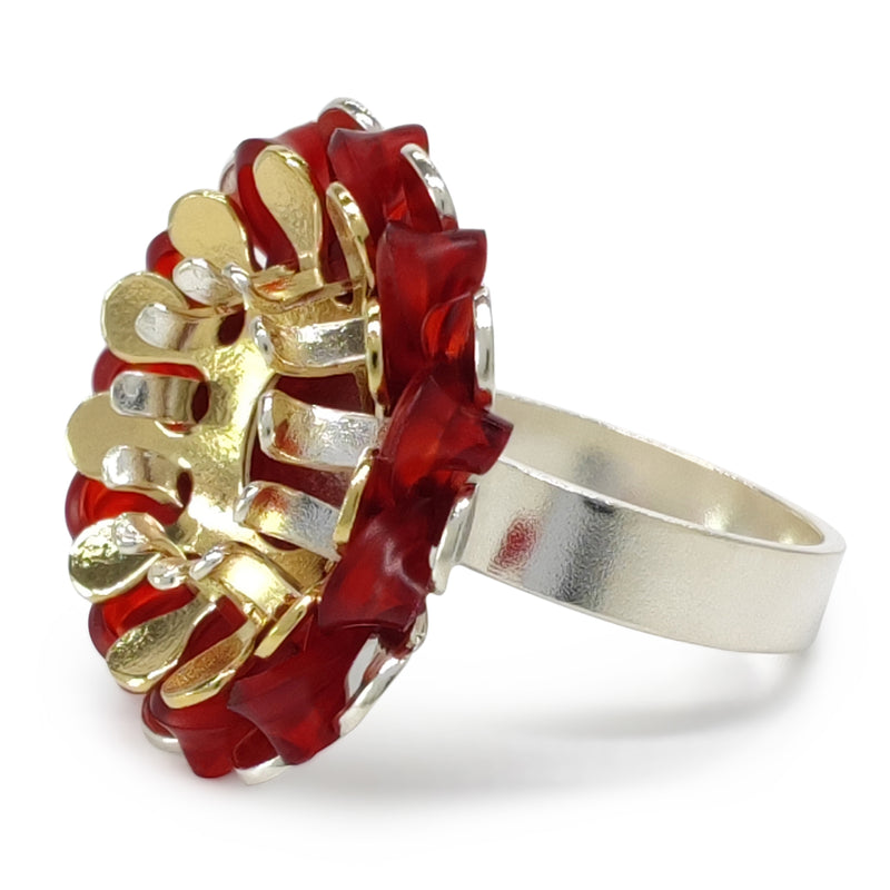 ANILLO ECOSOL - Hecho a mano - Ajustable - Plata de ley 925 y baño en oro de 24K - Plástico reciclado de los revestimientos de las tapas de botellas