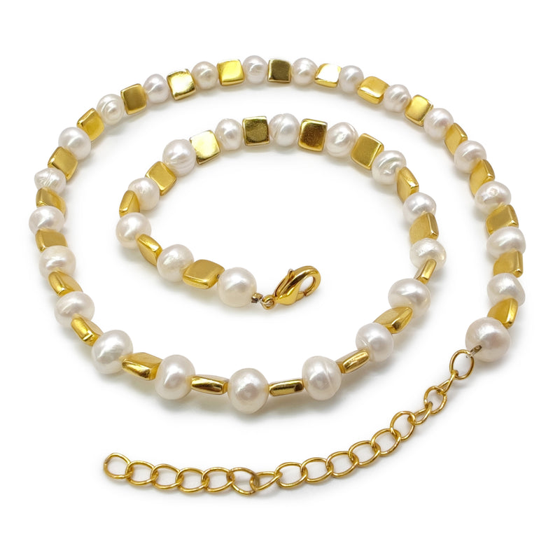 COLLAR DORA - Hecho a mano - Bañado en oro de 24 quilates - Perlas cultivadas