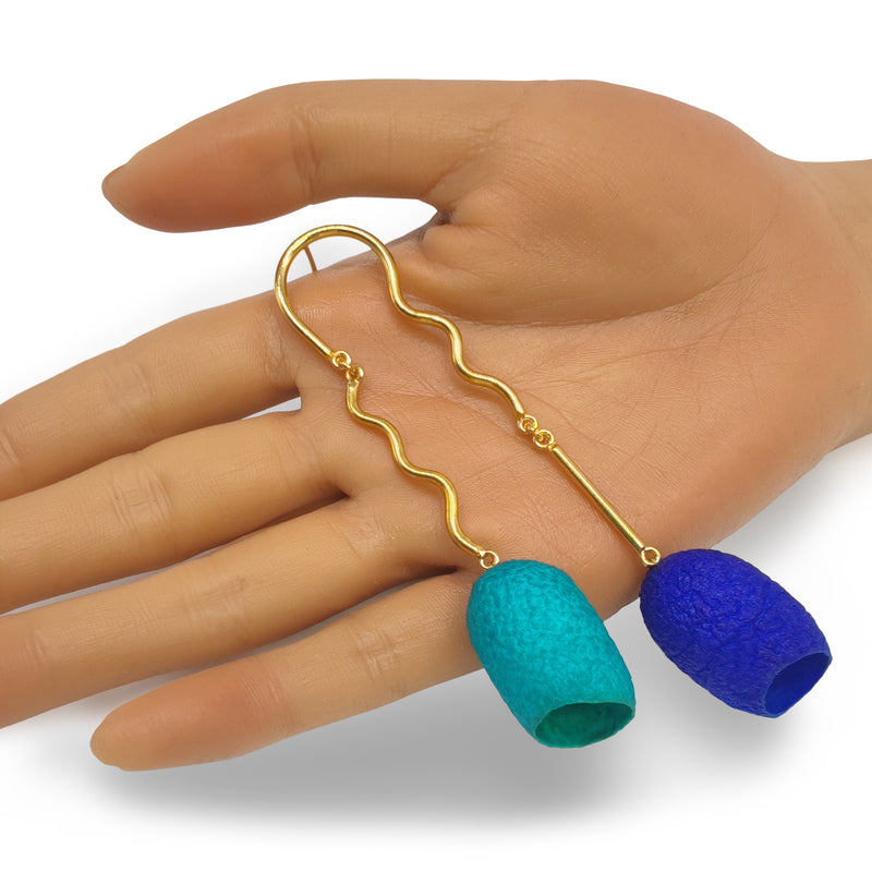 PENDIENTES COCOON TWIN - Hechos a mano - Bañados en oro de 24 quilates - Capullos de seda