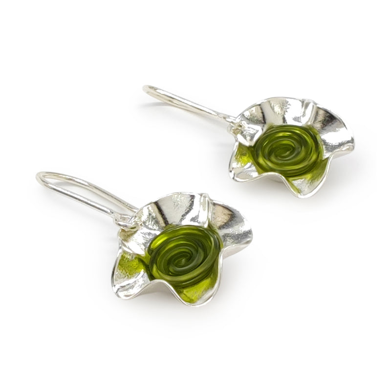 PENDIENTES ECOFLOR - Hechos a mano - Plata de ley 925 - Plástico reciclado de los revestimientos de las tapas de botellas