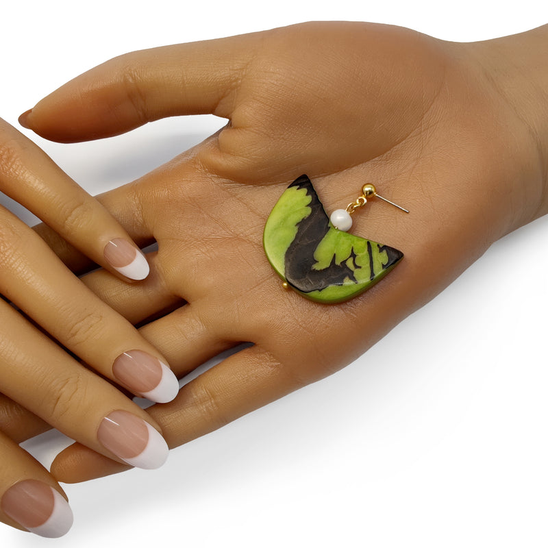 PENDIENTES PALMA - Hechos a mano - Bañados en oro de 24 quilates - Tagua (marfil vegetal), perlas cultivadas