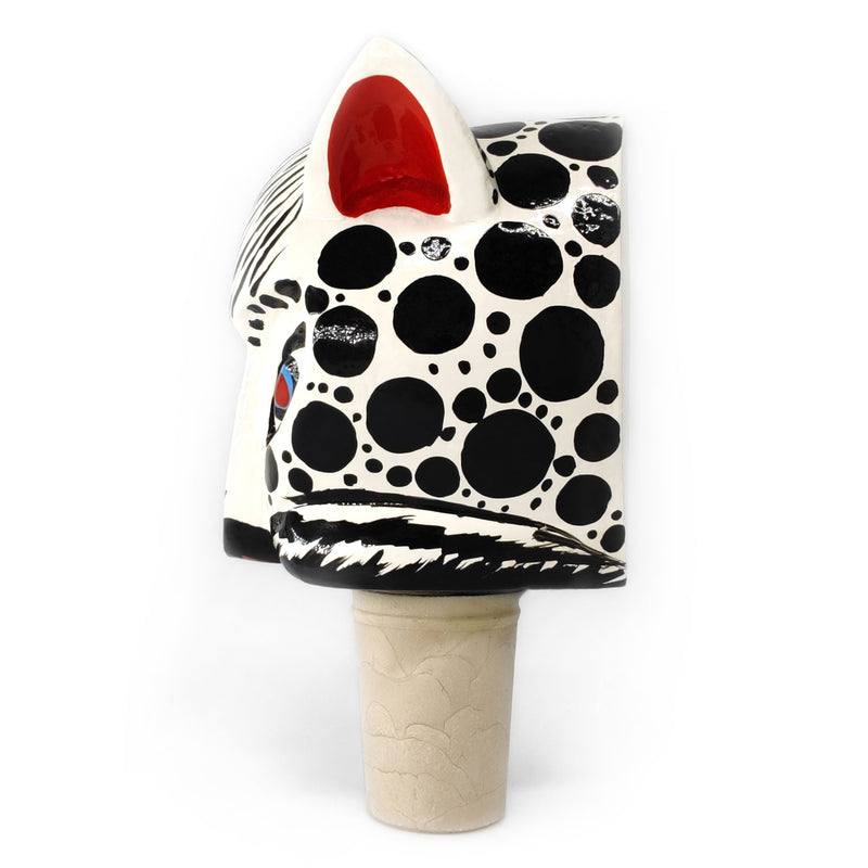 TAPÓN DECORATIVO PARA BOTELLAS - El tigre blanco del carnaval - Madera tallada y pintada a mano