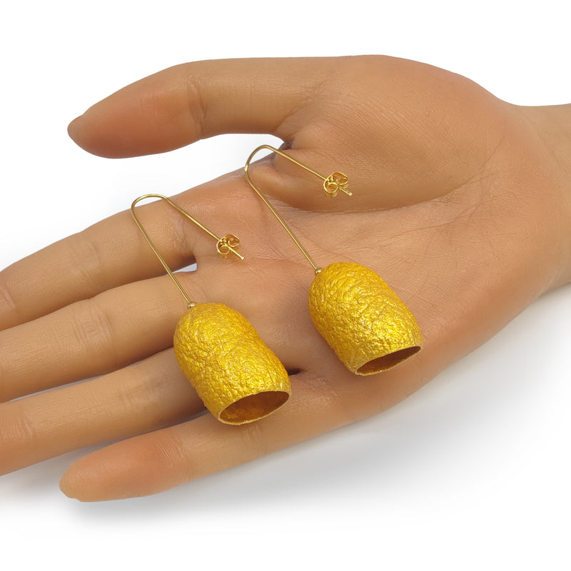 PENDIENTES COCOON CLASSIC - Hechos a mano - Bañados en oro de 24 quilates - Capullos de seda