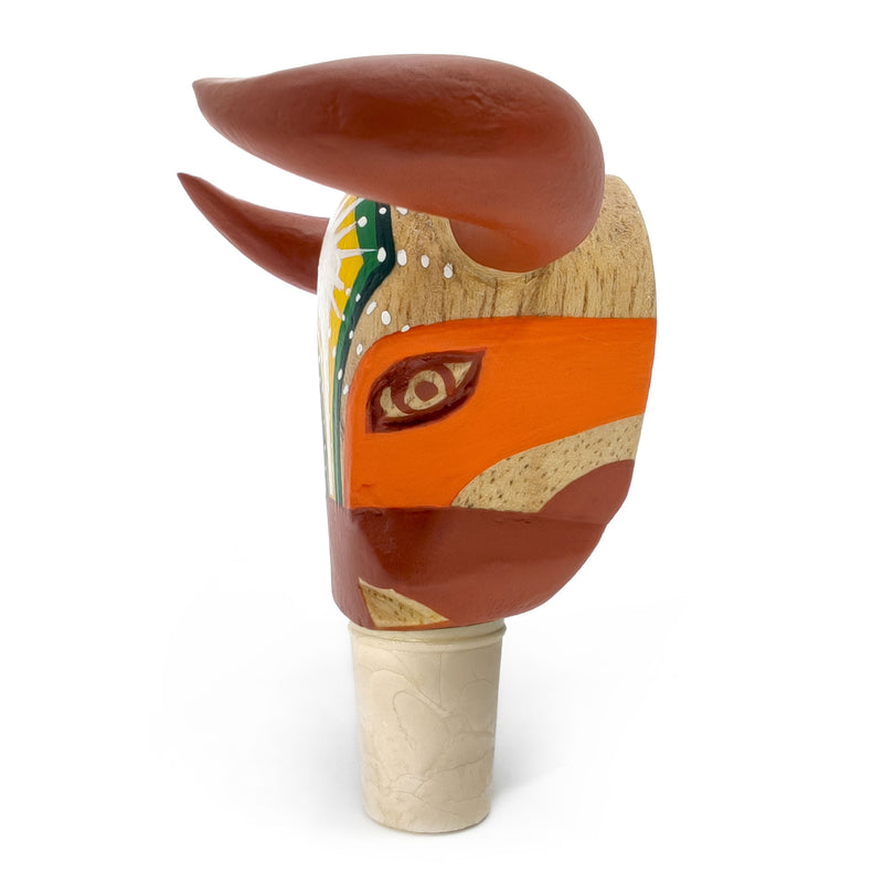 TAPÓN DECORATIVO PARA BOTELLAS - El toro del carnaval - Madera tallada y pintada a mano
