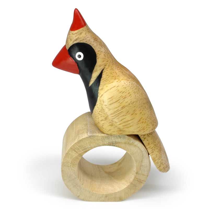 ANILLO DE SERVILLETA DECORATIVO - Cardenal norteño - Madera tallada y pintada a mano