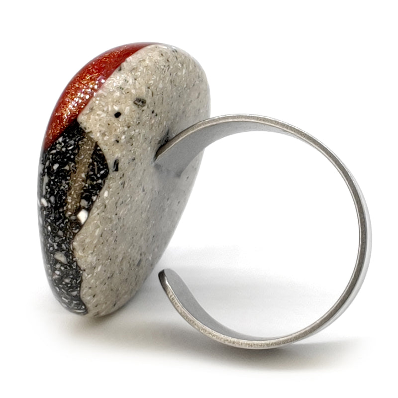 ANILLO GRANITA - Hecho a mano - Ajustable - Cemento triturado oscuro y claro, polvo de bronce