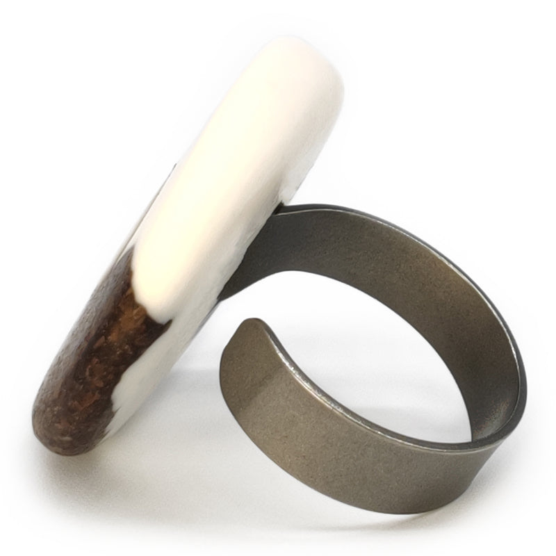 ANILLO CAFECITA - Hecho a mano - Ajustable - Posos de café, madera recuperada