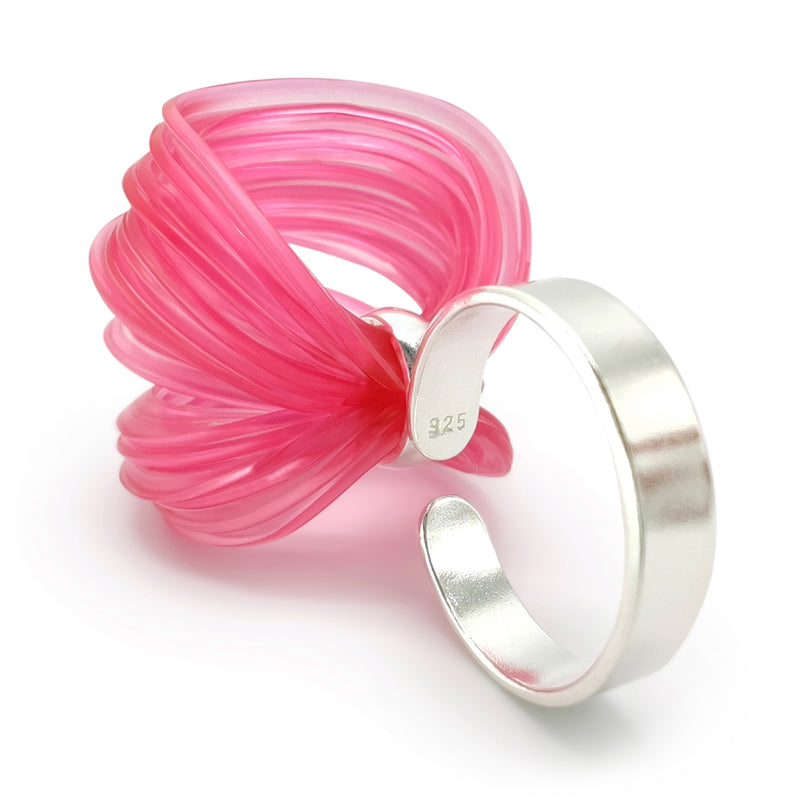 ANILLO ECOBLOOM - Hecho a mano - Ajustable - Plata de ley 925 - Plástico reciclado de los revestimientos de las tapas de botellas