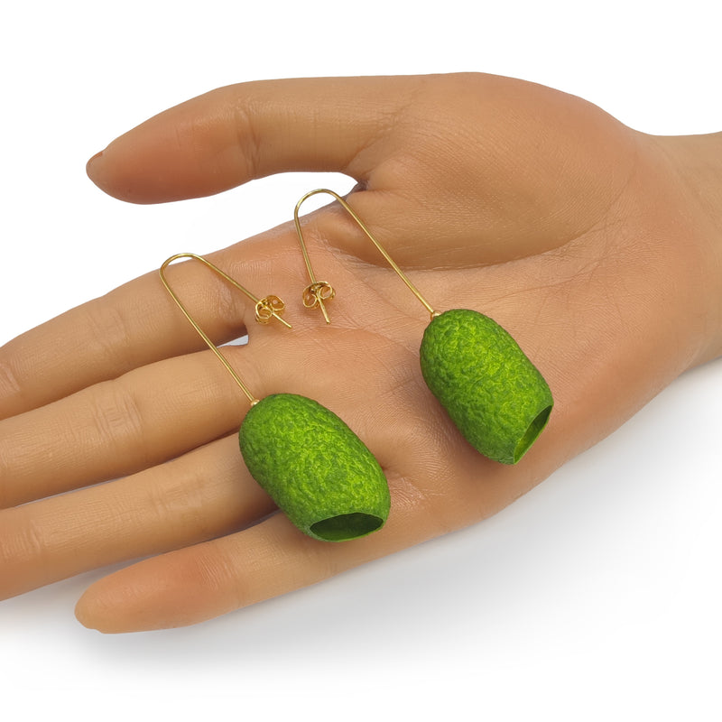 PENDIENTES COCOON CLASSIC - Hechos a mano - Bañados en oro de 24 quilates - Capullos de seda
