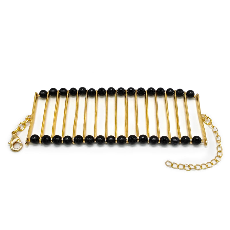 BRAZALETE ELEGANCIA - Hecho a mano - Bañado en oro de 24 quilates - Ónix