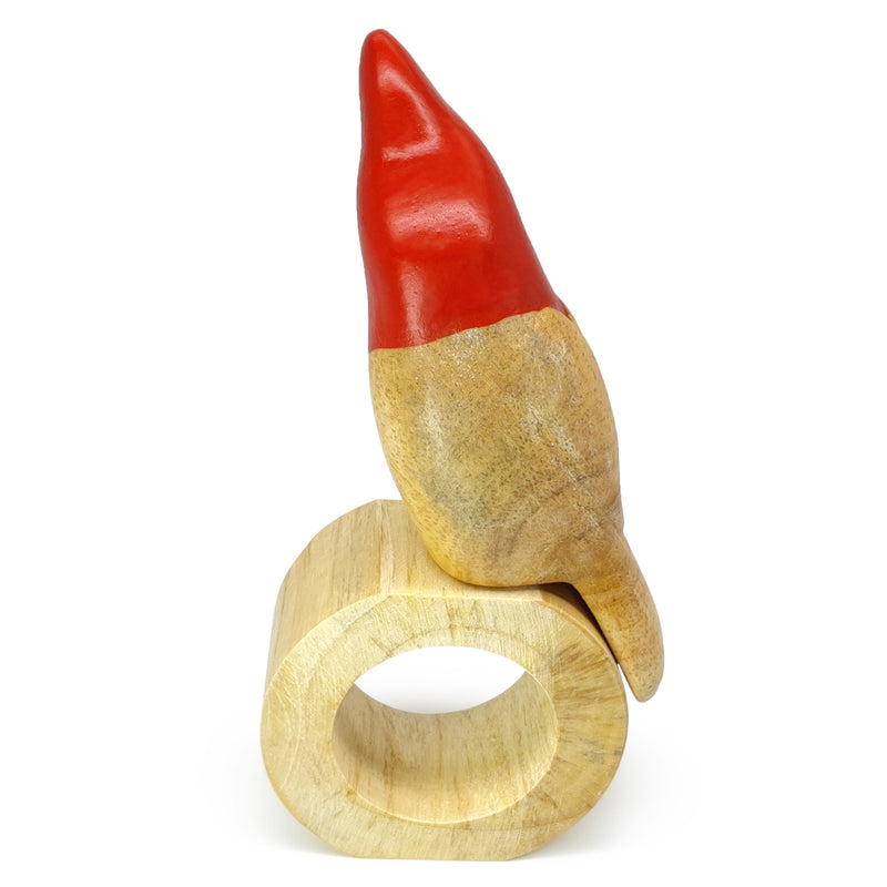 ANILLO DE SERVILLETA DECORATIVO - Gallito de las rocas andino - Madera tallada y pintada a mano
