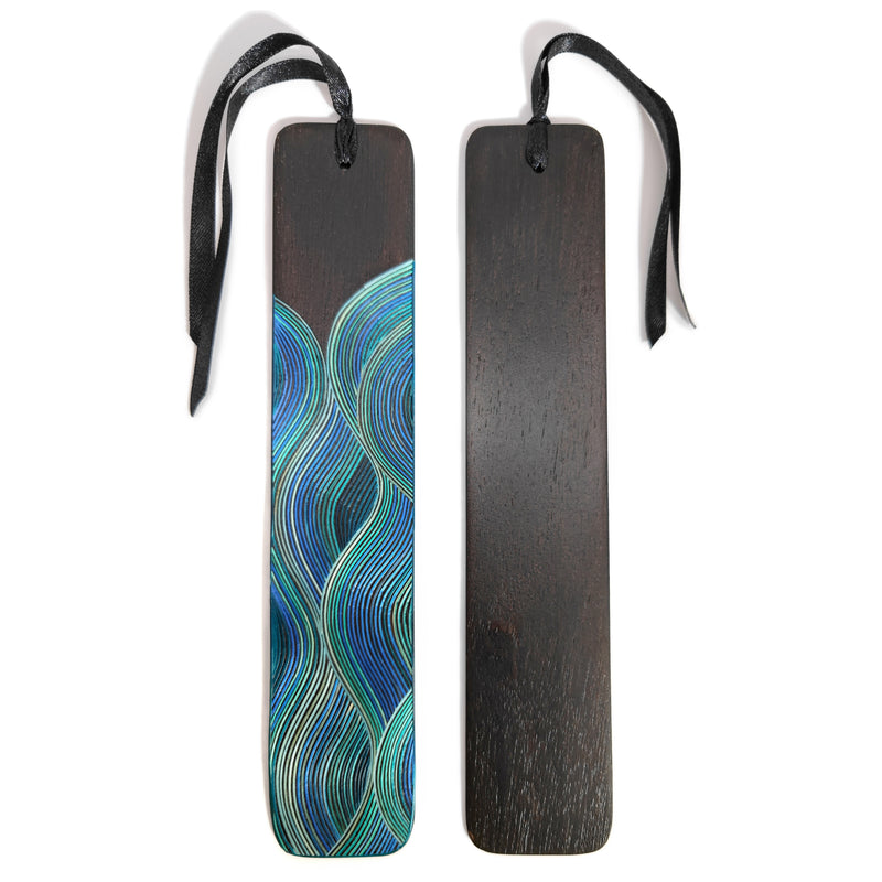 MARCAPÁGINAS AGUA - COLECCIÓN LOS CUATRO ELEMENTOS - El arte del tamo - Madera oscura decorada con paja de trigo y cebada (enchapado en tamo)