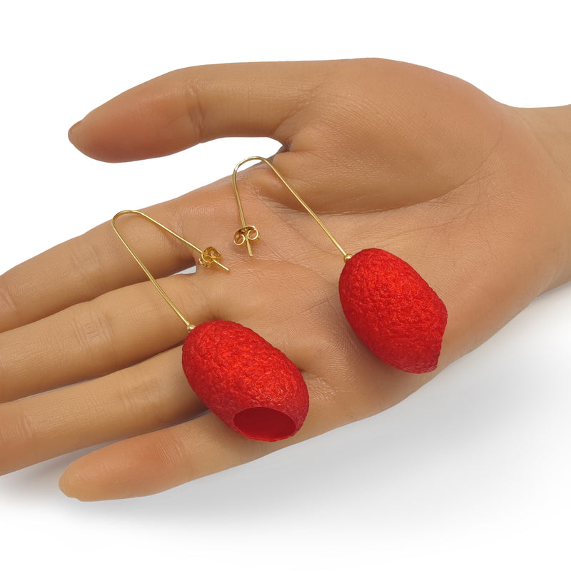 PENDIENTES COCOON CLASSIC - Hechos a mano - Bañados en oro de 24 quilates - Capullos de seda