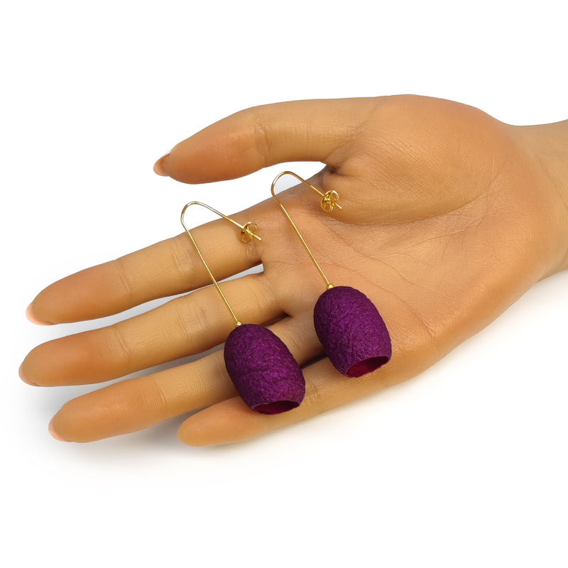 PENDIENTES COCOON CLASSIC - Hechos a mano - Bañados en oro de 24 quilates - Capullos de seda