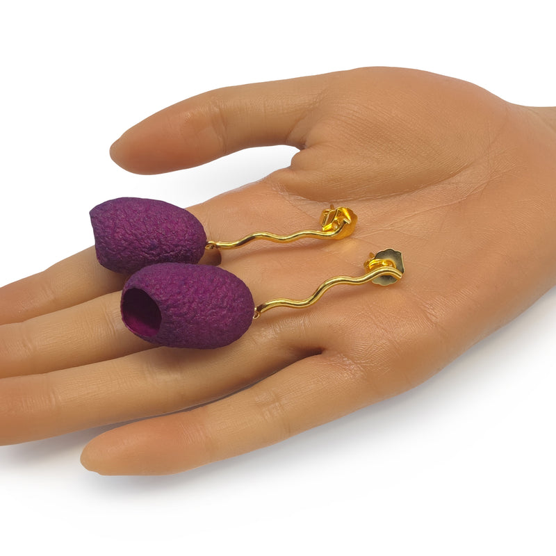 PENDIENTES COCOON ECHO - Hechos a mano - Bañados en oro de 24 quilates - Capullos de seda