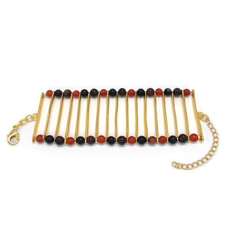BRAZALETE ELEGANCIA - Hecho a mano - Bañado en oro de 24 quilates - Ónix, ágatas