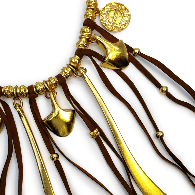 COLLAR SUÉ - Hecho a mano - Bañado en oro de 24 quilates - Cuero