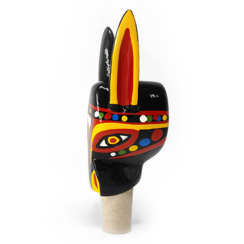 TAPÓN DECORATIVO PARA BOTELLAS - El burro del carnaval - Madera tallada y pintada a mano