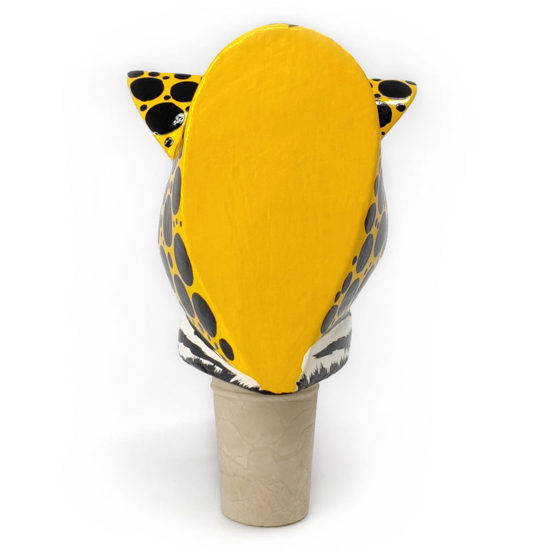 TAPÓN DECORATIVO PARA BOTELLAS - El jaguar del carnaval - Madera tallada y pintada a mano