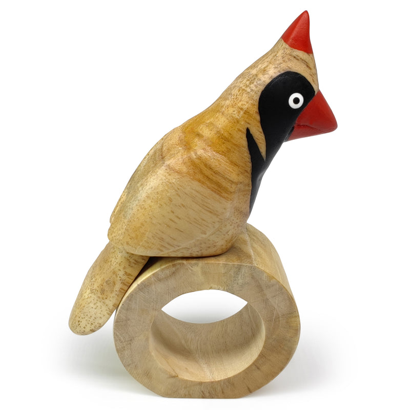 ANILLO DE SERVILLETA DECORATIVO - Cardenal norteño - Madera tallada y pintada a mano