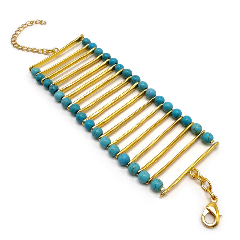 BRAZALETE ELEGANCIA - Hecho a mano - Bañado en oro de 24 quilates - Turquesas